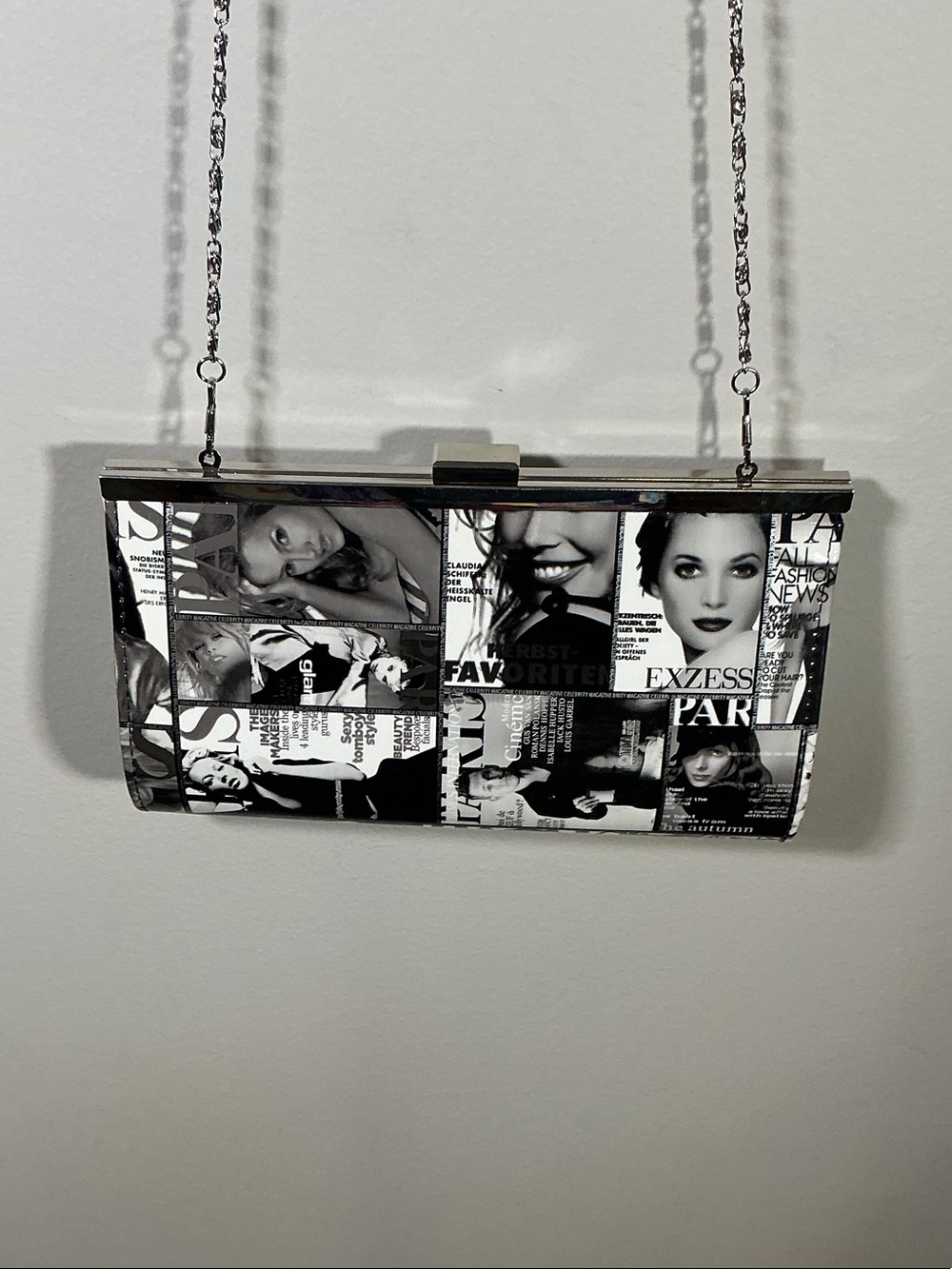 Olivia Miller Magazine Print Box Clutch Crossbody Black White Evening Bag